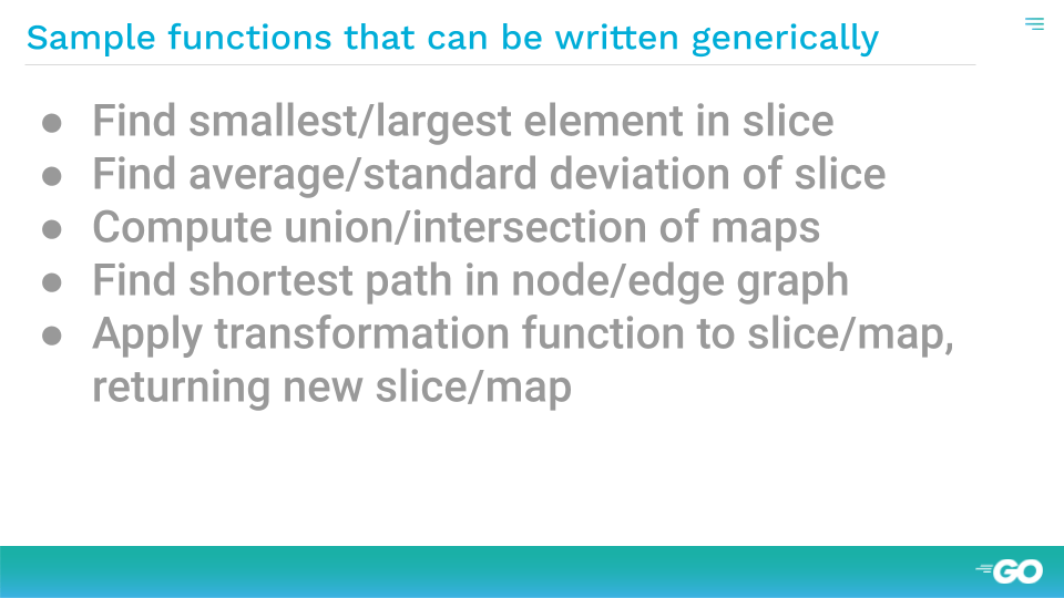 Example functions that could be generic