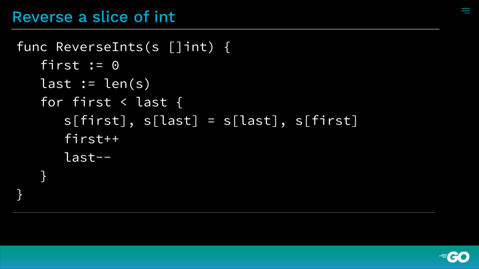 Reversing a slice of ints